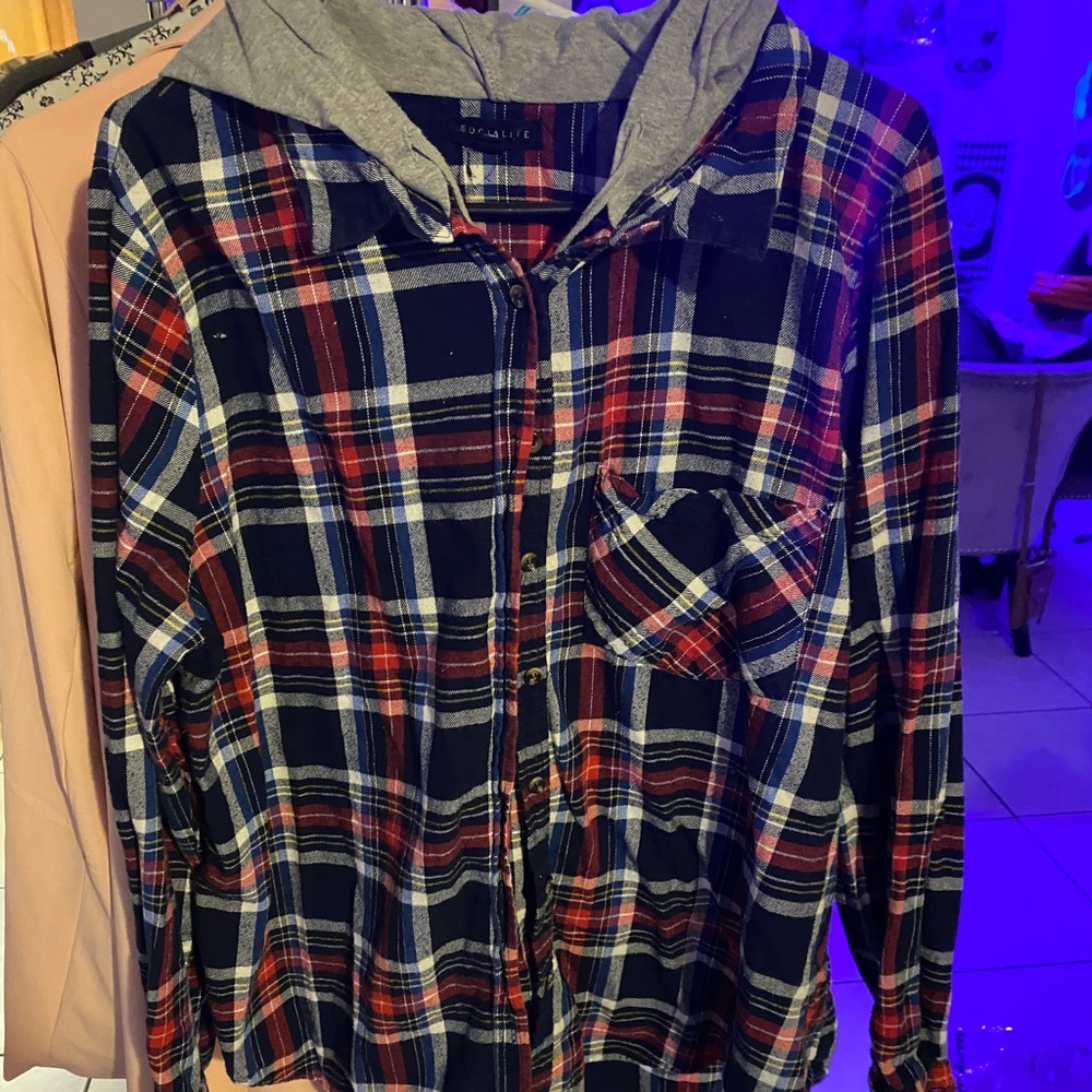 Hooded flannel shirt